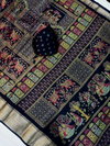 Tew Soft Bleck Dola Silk Kalamkari Design Sarees